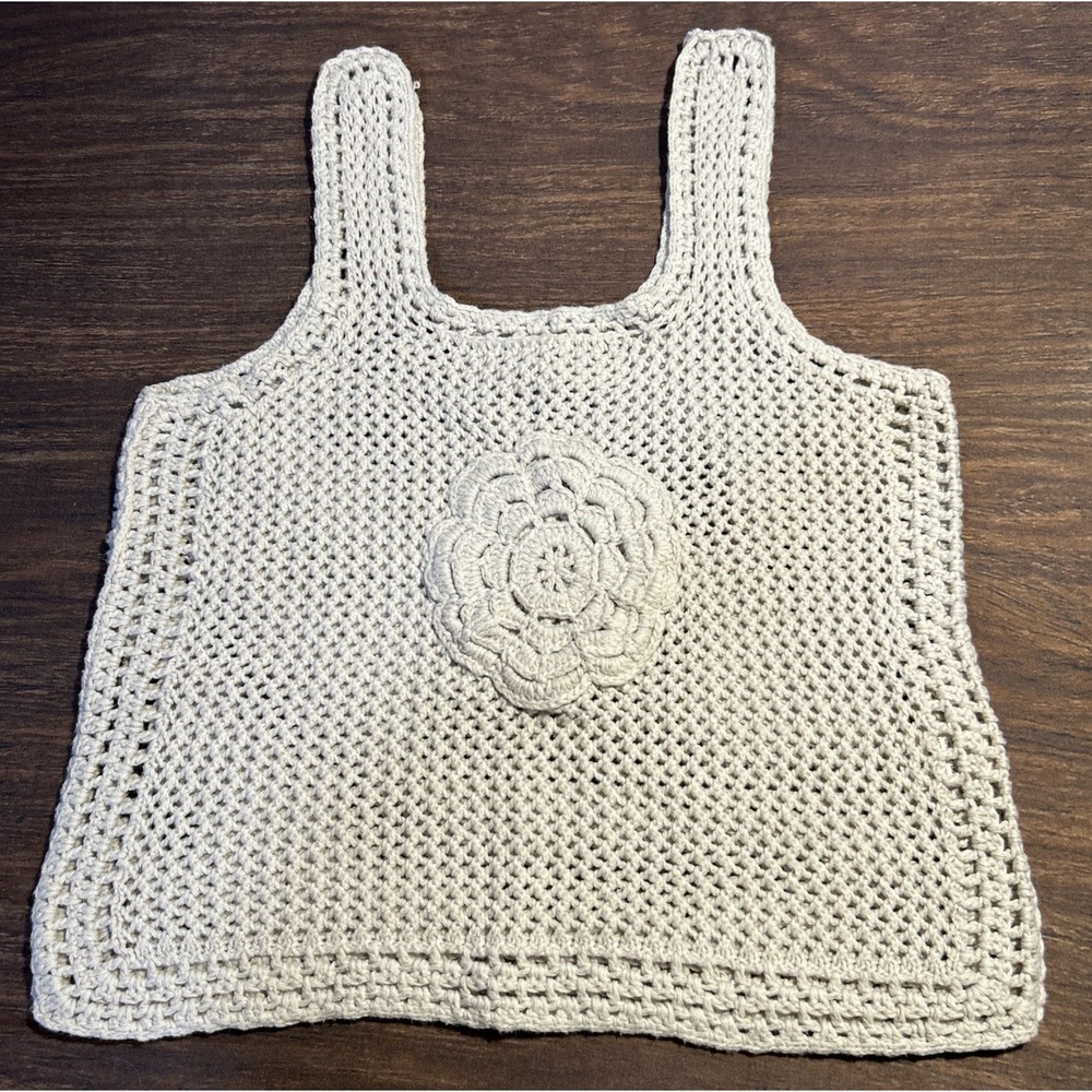 Jessica Simpson Off-White Crochet Flower Boxy Tank Top Small Cottagecore
